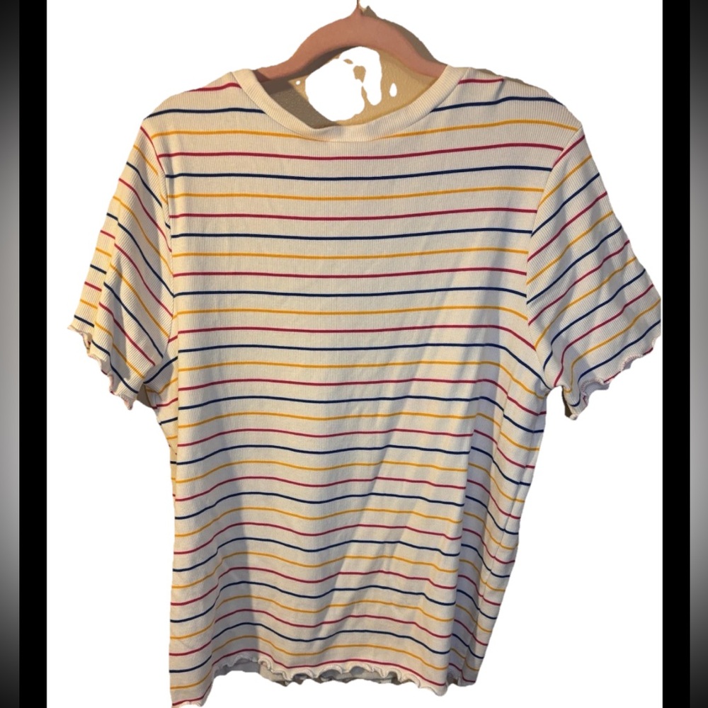 LulaRoe, 3XL Colorful Summer Stripped T Shirt With Scallops, Plus-sized